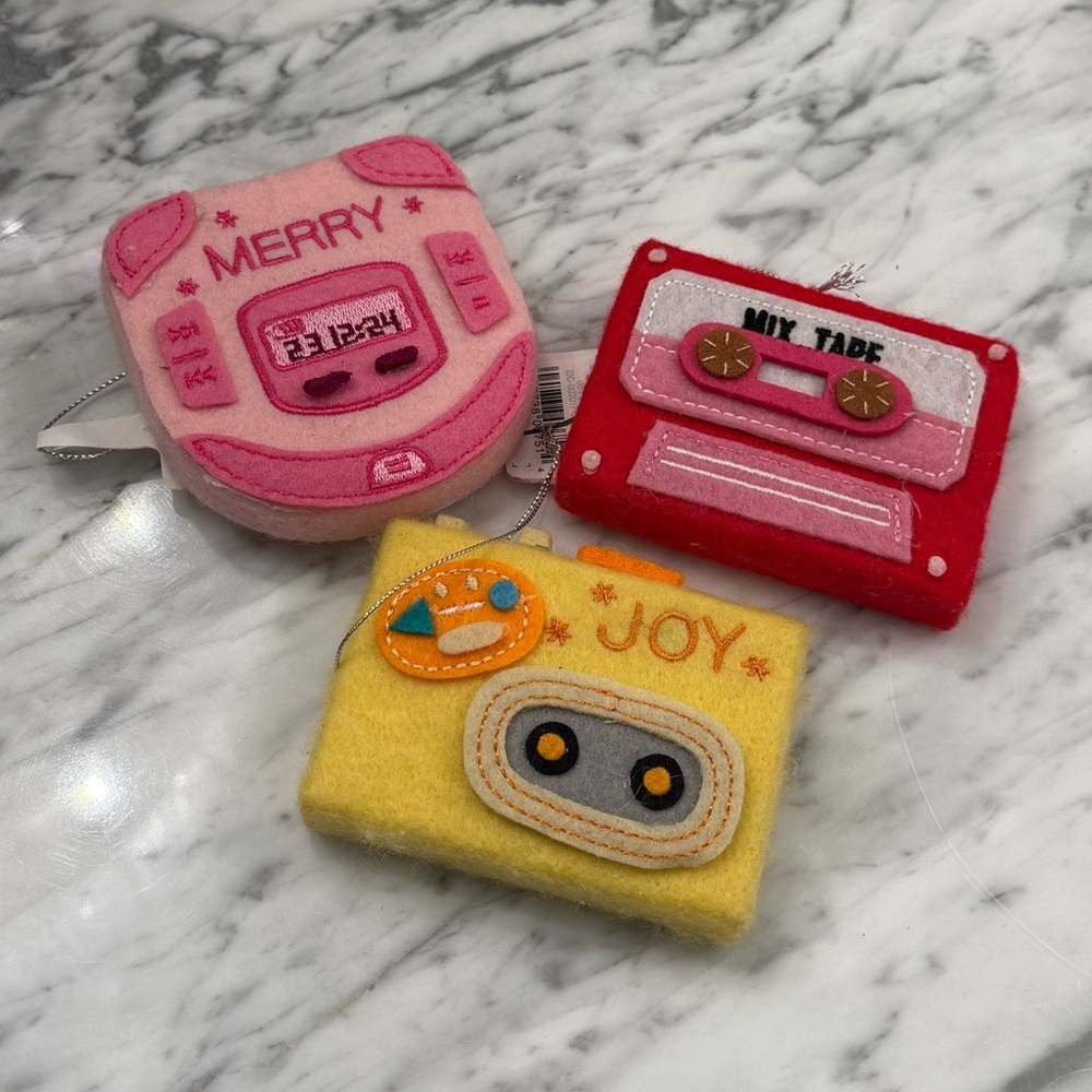 NWT Retro Cassette Walkman Radio Felt Ornament Set of 3